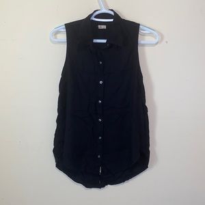 Hollister Black Sleeveless Button Front Tunic Blouse High Low Hem Casual Boho S